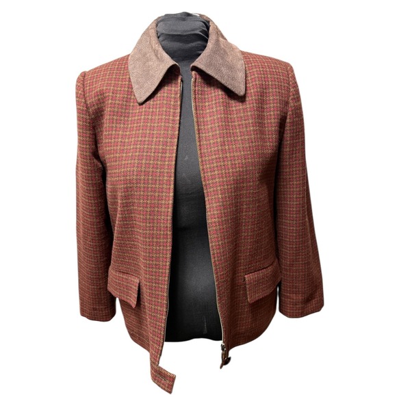 Vintage Hervé Bernard Sport Women's 100% Wool Houndstooth zip up Blazer Size 12 - Picture 5 of 7